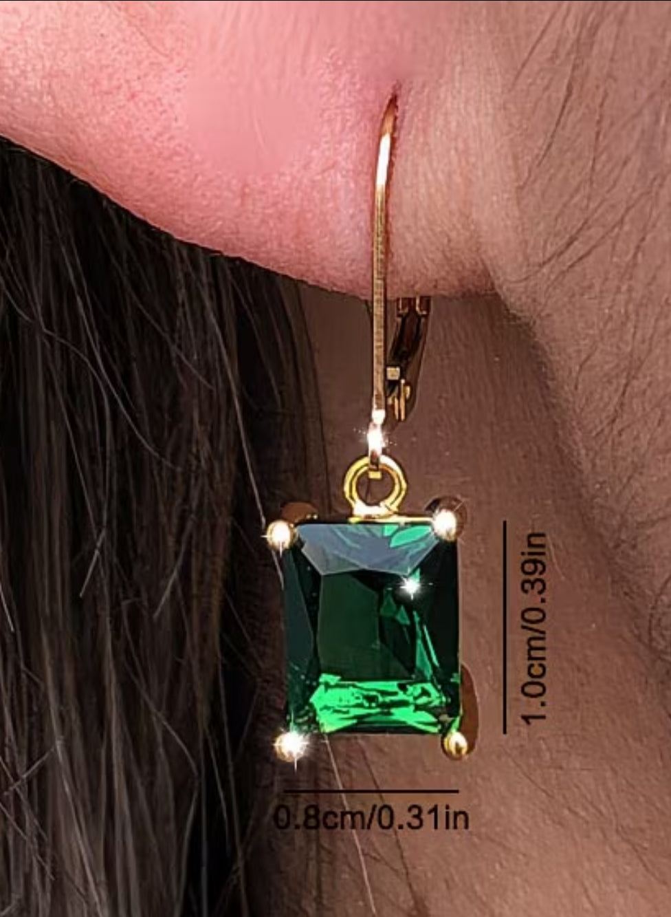 1 Pair of Gold Plated Copper Square Cubic Synthetic Cubic Zirconiaia Girl's Drop Earrings, Pendant Earrings, Nickel-Free Electroplating