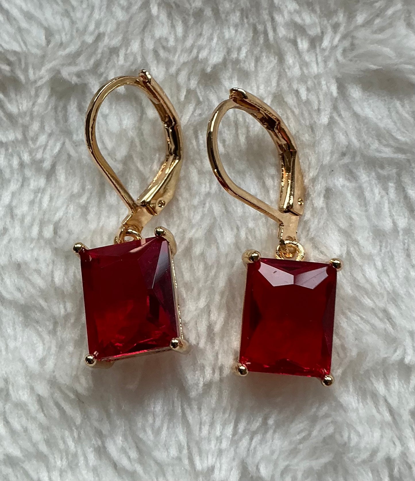 1 Pair of Gold Plated Copper Square Cubic Synthetic Cubic Zirconiaia Girl's Drop Earrings, Pendant Earrings, Nickel-Free Electroplating
