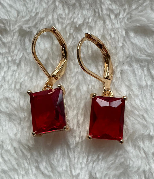 1 Pair of Gold Plated Copper Square Cubic Synthetic Cubic Zirconiaia Girl's Drop Earrings, Pendant Earrings, Nickel-Free Electroplating
