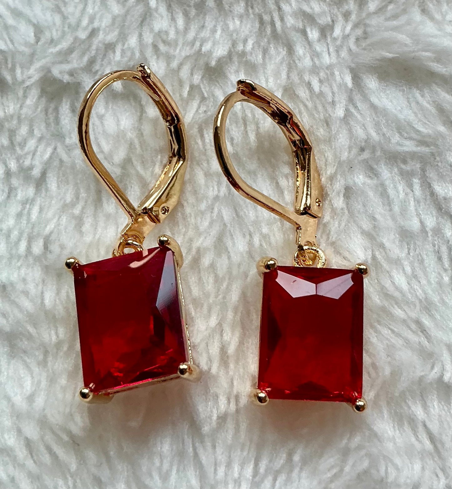 1 Pair of Gold Plated Copper Square Cubic Synthetic Cubic Zirconiaia Girl's Drop Earrings, Pendant Earrings, Nickel-Free Electroplating