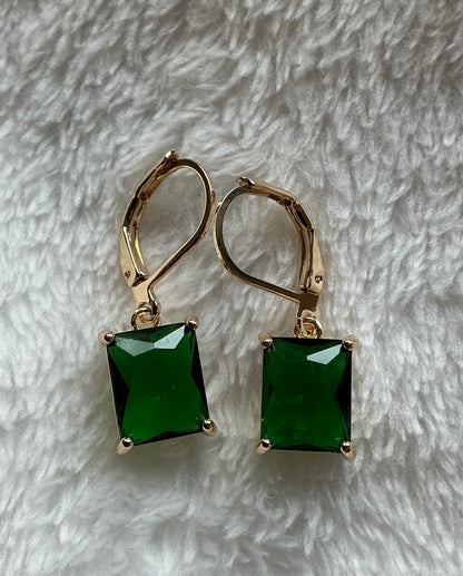 1 Pair of Gold Plated Copper Square Cubic Synthetic Cubic Zirconiaia Girl's Drop Earrings, Pendant Earrings, Nickel-Free Electroplating