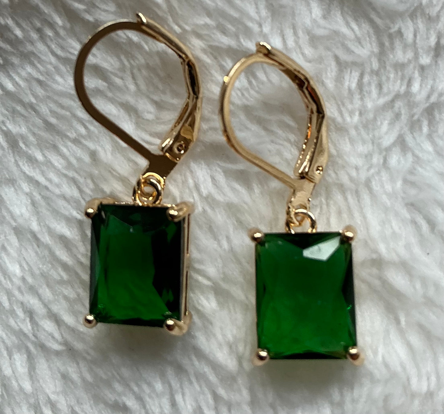 1 Pair of Gold Plated Copper Square Cubic Synthetic Cubic Zirconiaia Girl's Drop Earrings, Pendant Earrings, Nickel-Free Electroplating