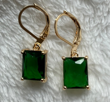 1 Pair of Gold Plated Copper Square Cubic Synthetic Cubic Zirconiaia Girl's Drop Earrings, Pendant Earrings, Nickel-Free Electroplating