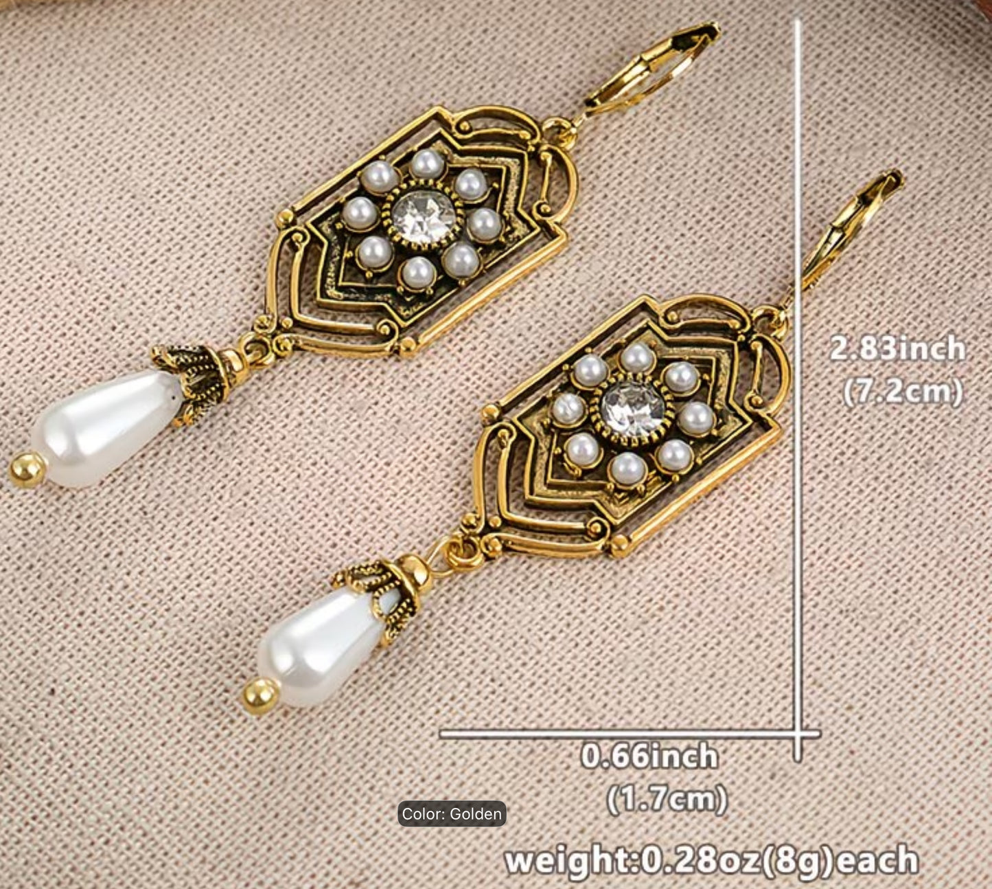 Bohemian Creative Geometric Openwork Design Long Women's Earrings with Teardrop Synthetic Gemstone Pendant, Court-style Vintage Women's Earrings