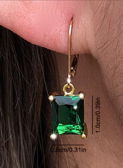 1 Pair of Gold Plated Copper Square Cubic Synthetic Cubic Zirconiaia Girl's Drop Earrings, Pendant Earrings, Nickel-Free Electroplating
