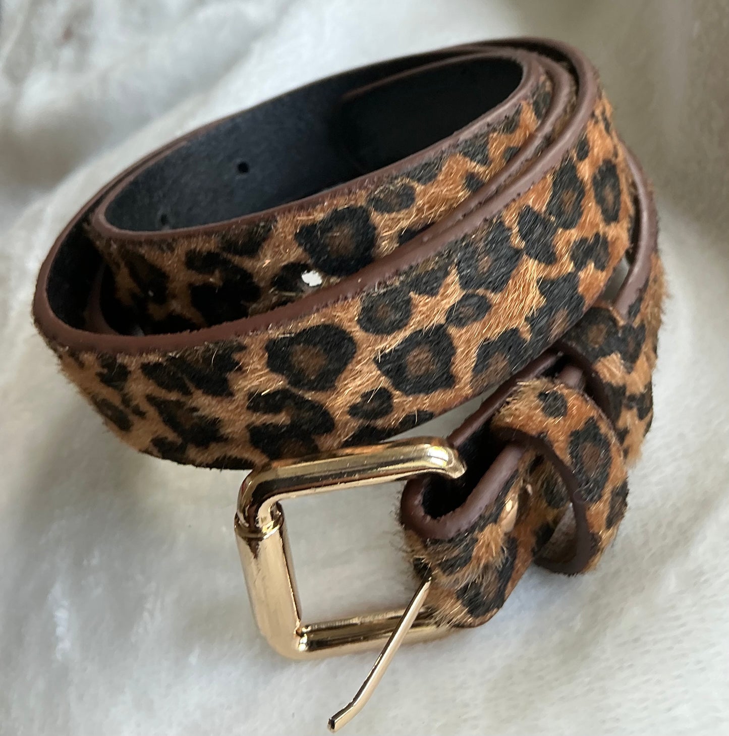 Leopard print thin belt PU leather