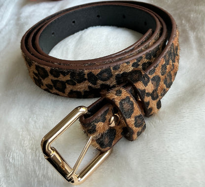 Leopard print thin belt PU leather
