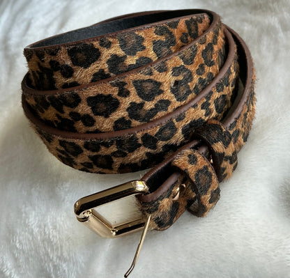Leopard print thin belt PU leather