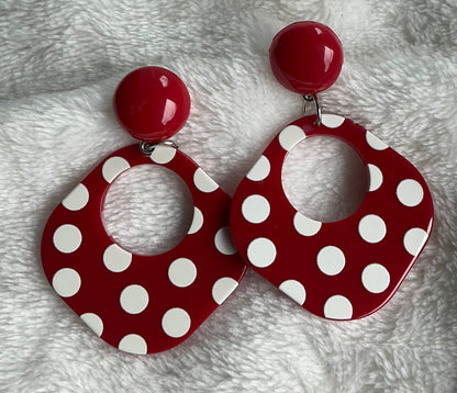 Elegant Retro Style Red And White Polka Dot Hollow Large Dangle Earrings - 1 Pair Fashion Statement Jewelry