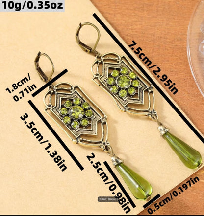 Bohemian Creative Geometric Openwork Design Long Women's Earrings with Teardrop Synthetic Gemstone Pendant, Court-style Vintage Women's Earrings