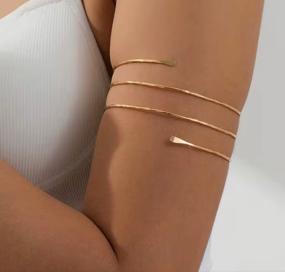 Ladies' Fashion Open Bangle, Unique New Minimalist Style Multi-Line Metal Arm Cuff