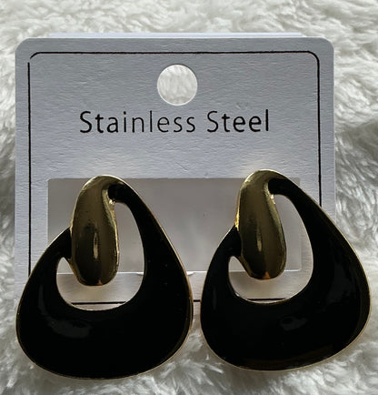 Light Luxury High-end Stainless Steel Square Enamel Earrings, Small and Exquisite Vintage Fashion Stud Earrings