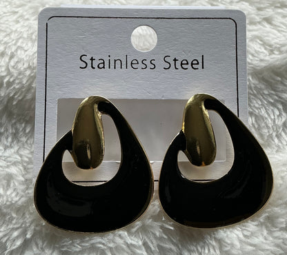 Light Luxury High-end Stainless Steel Square Enamel Earrings, Small and Exquisite Vintage Fashion Stud Earrings