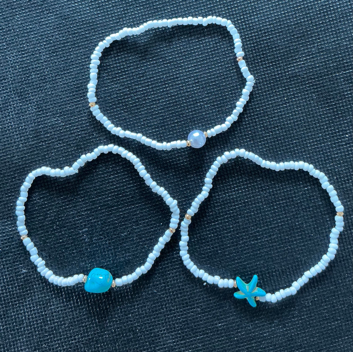 3pcs Set, Women's Anklets, Artificial Starfish Synthetic Turquoise White Rice Bead