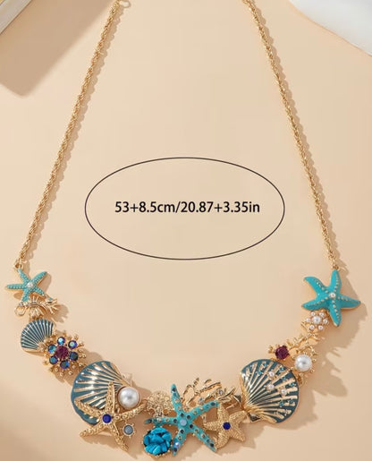 Fashionable Versatile Individual Western Beach Style Necklace Seaside Shell Starfish Coral Shaped Pearl Clavicle Chain
