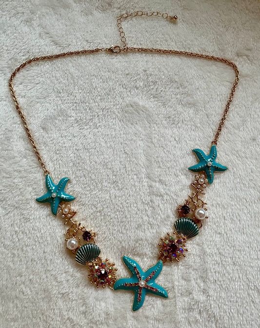 Seaside Shell Starfish Coral Shaped Pearl Clavicle Necklace, Chain