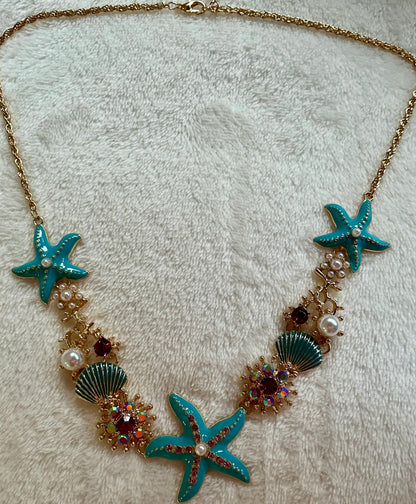 Fashionable Versatile Individual Western Beach Style Necklace Seaside Shell Starfish Coral Shaped Pearl Clavicle Chain