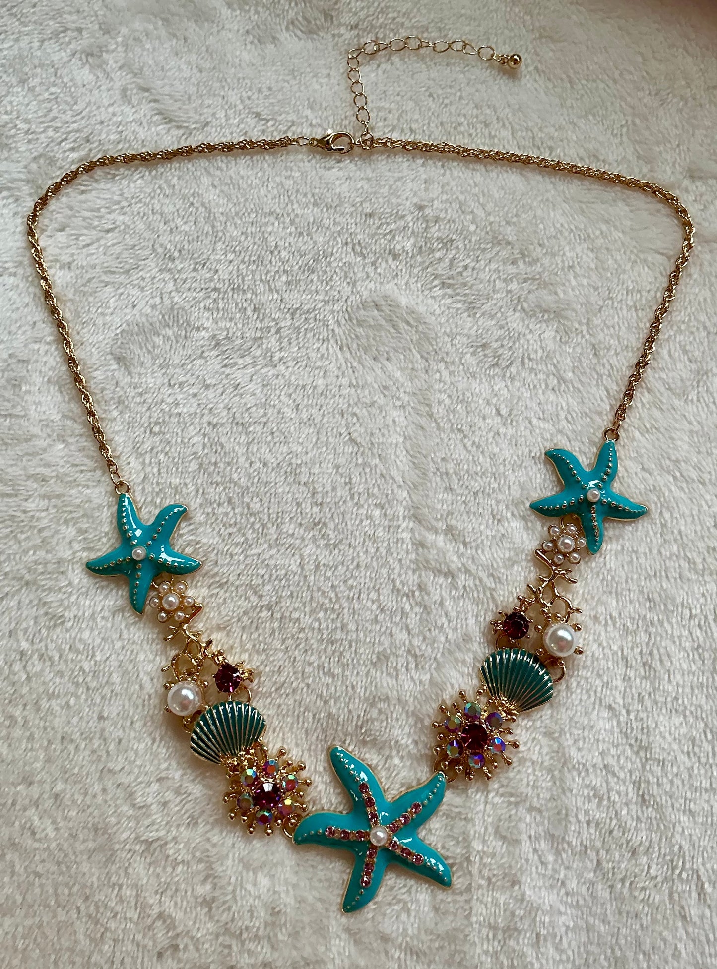 Fashionable Versatile Individual Western Beach Style Necklace Seaside Shell Starfish Coral Shaped Pearl Clavicle Chain