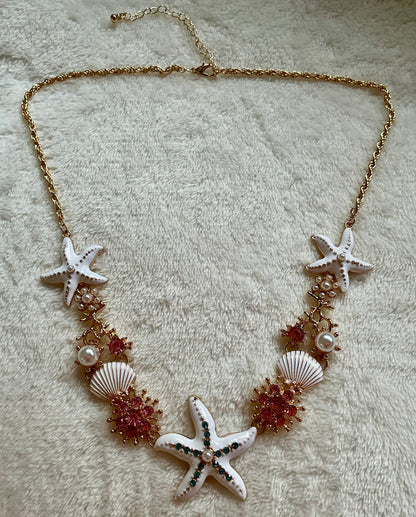 Fashionable Versatile Individual Western Beach Style Necklace Seaside Shell Starfish Coral Shaped Pearl Clavicle Chain
