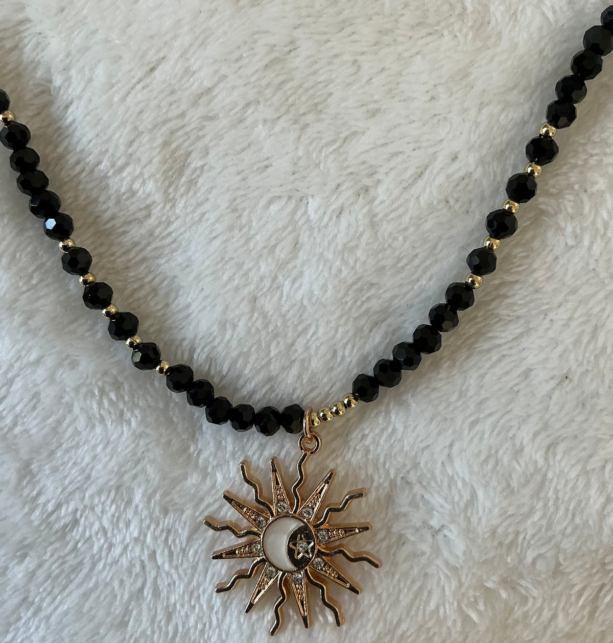 Star Moon Sun Oil Painting Glass Bead Strand Beaded Choker Necklace