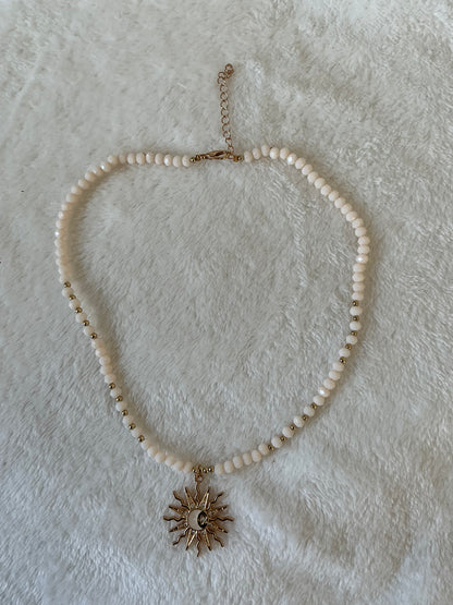 Star Moon Sun Oil Painting Glass Bead Strand Beaded Choker Necklace