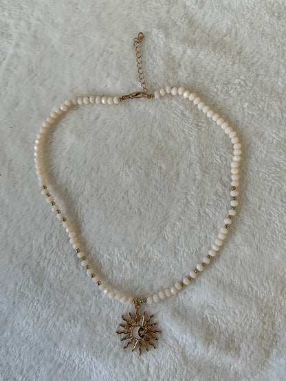 Star Moon Sun Oil Painting Glass Bead Strand Beaded Choker Necklace