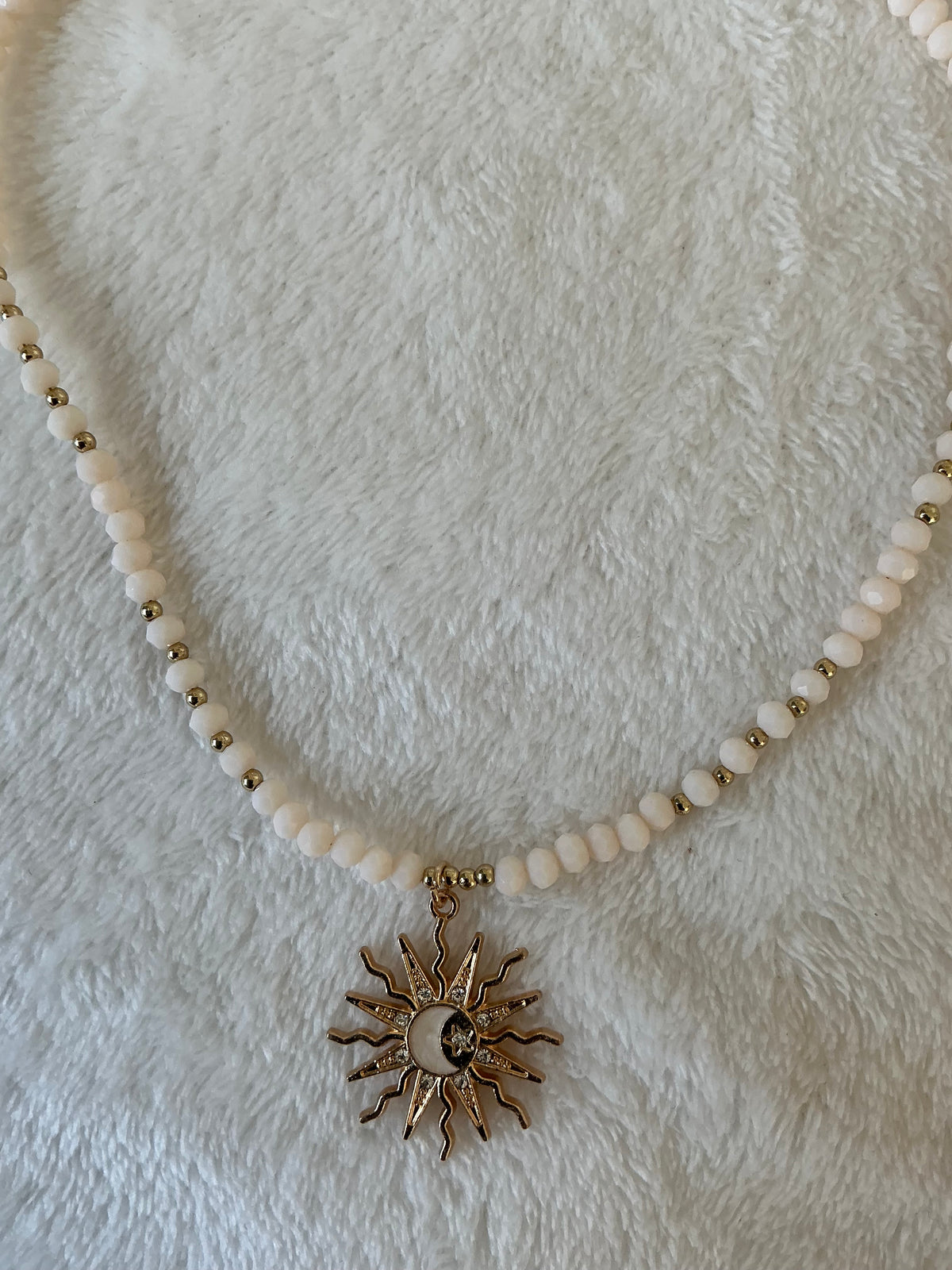 Star Moon Sun Oil Painting Glass Bead Strand Beaded Choker Necklace