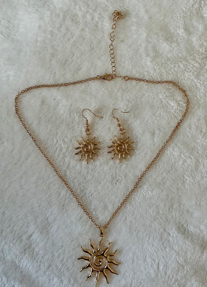 Bohemian Style Sunflower Pendant Necklace and Earrings Set