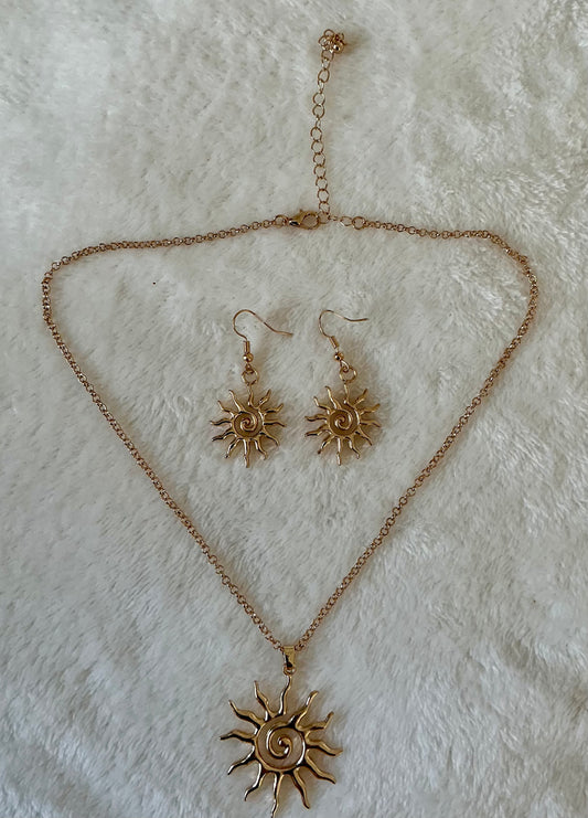 Bohemian Style Sunflower Pendant Necklace and Earrings Set