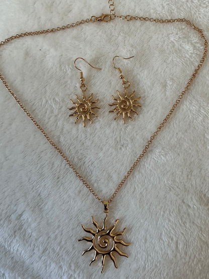 Bohemian Style Sunflower Pendant Necklace and Earrings Set