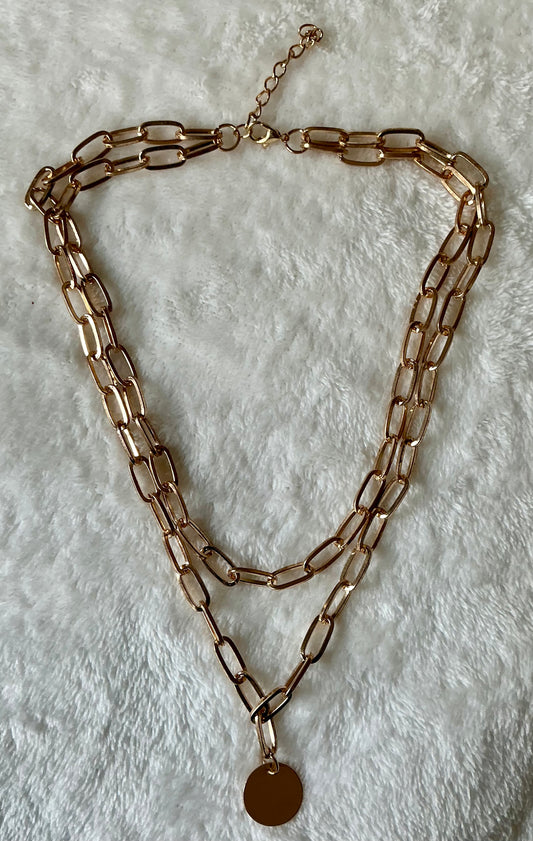 A Trendy Double-Layered Circular Disc Chain Necklace
